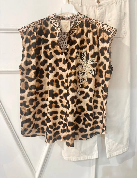 Kortärmad blus Leo Palm 🔴 50% rabatt