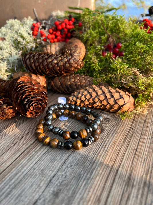 Svart Agat, Shungit, Tigeröga armband