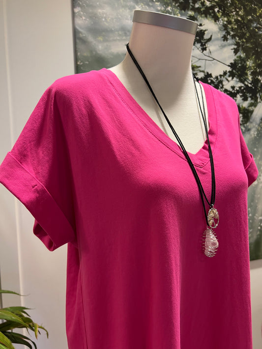 T-Shirt klänning-Fuschia 🔴 50% rabatt
