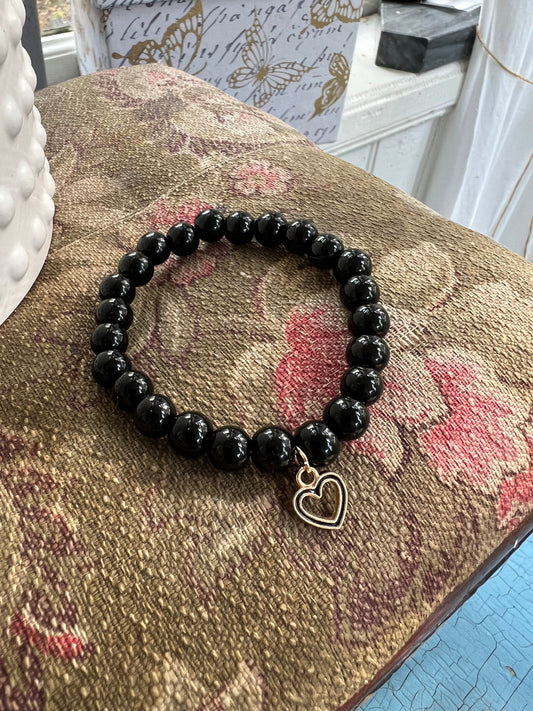 Svart Obsidian- Heart armband