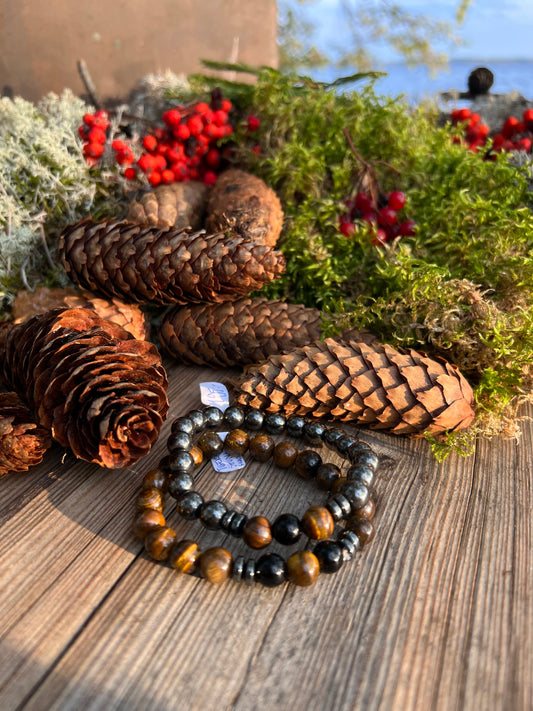 Shungit, Tigeröga och Svart Agat armband