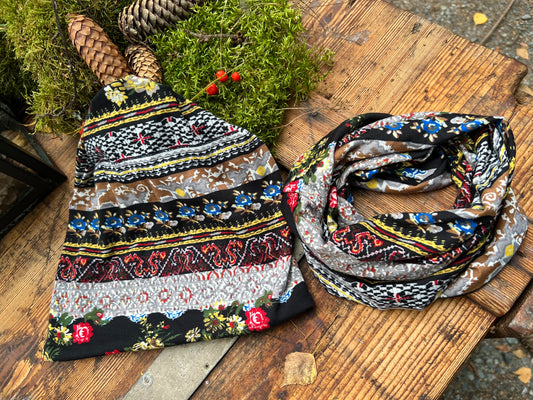 Mössa/Pannband/Scarf - Flower black 🔴 50% rabatt