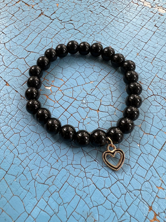 Svart Obsidian- Heart armband