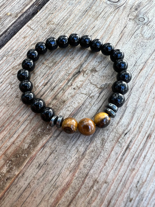 Svart Agat, Shungit, Tigeröga armband