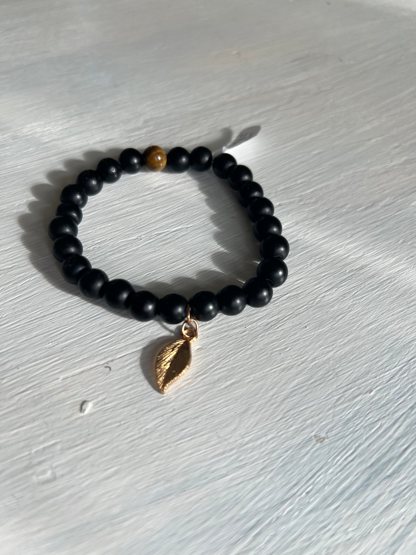Svart Agat/Tigeröga - leafe armband