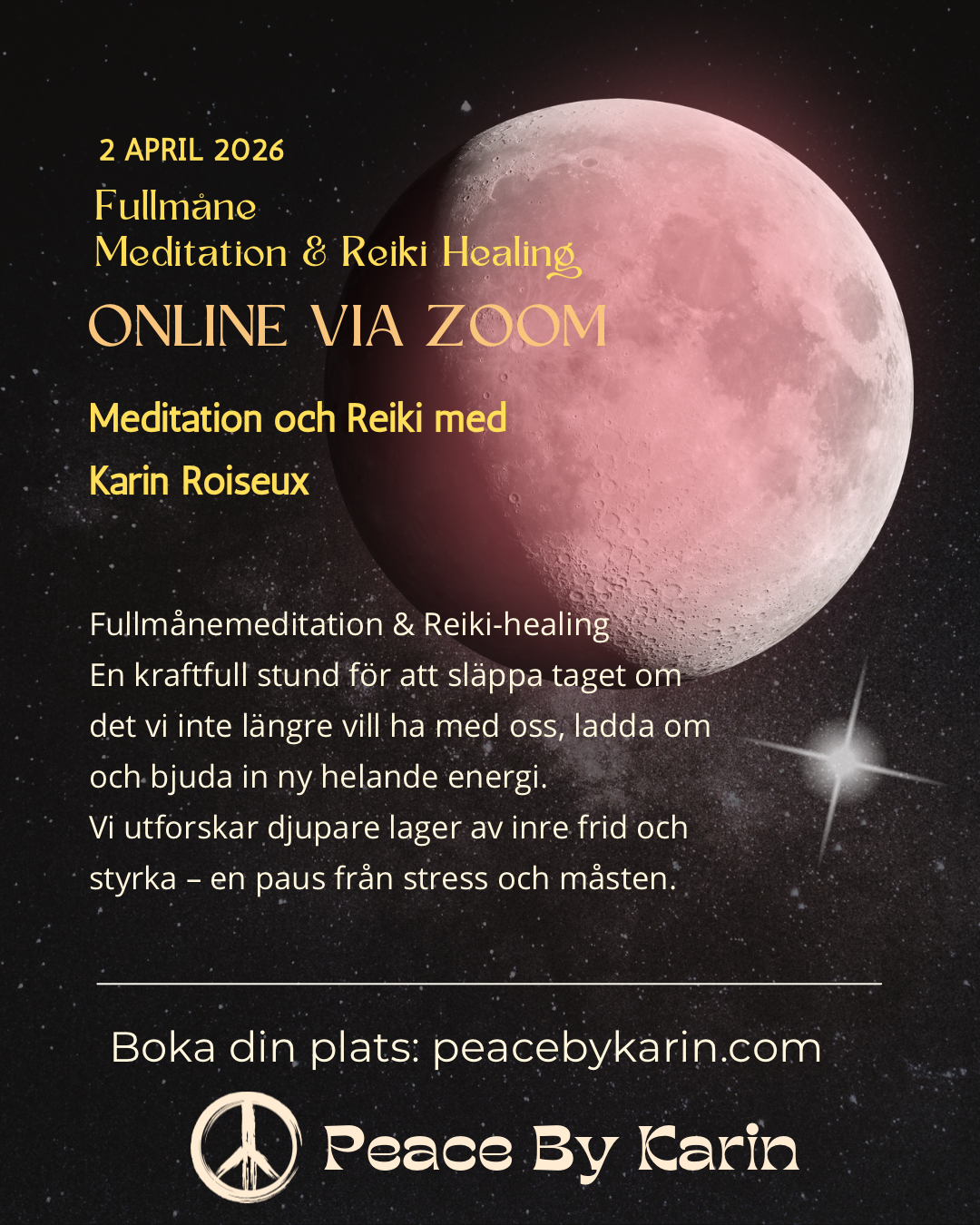 Fullmånemeditation & Reiki Healing med Karin Roiseux 🧚🏻 2 April 2026