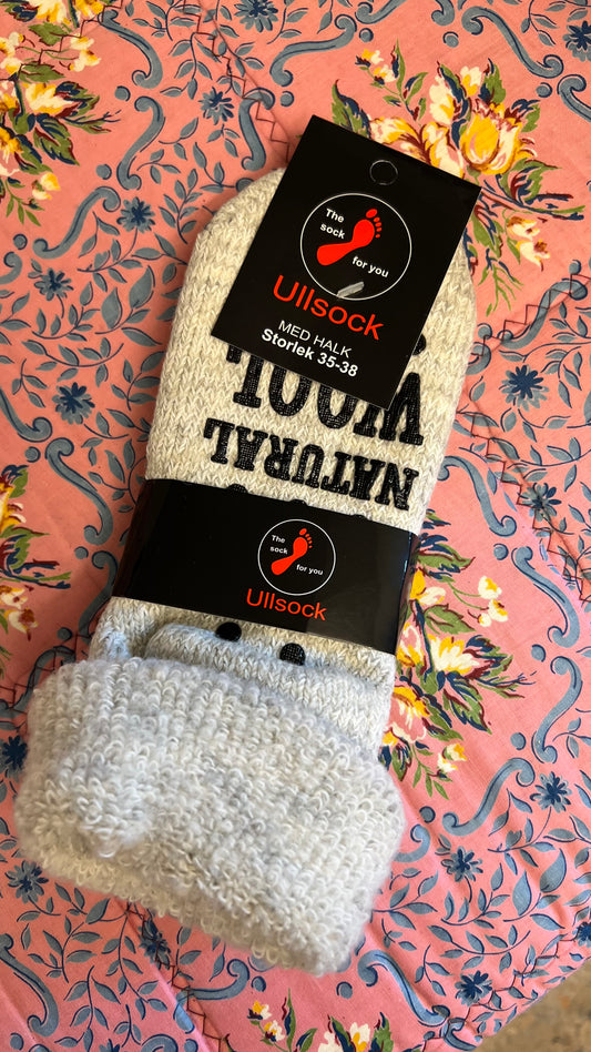 Raggsocka i ull stl 35-38 - Naturvit melerad