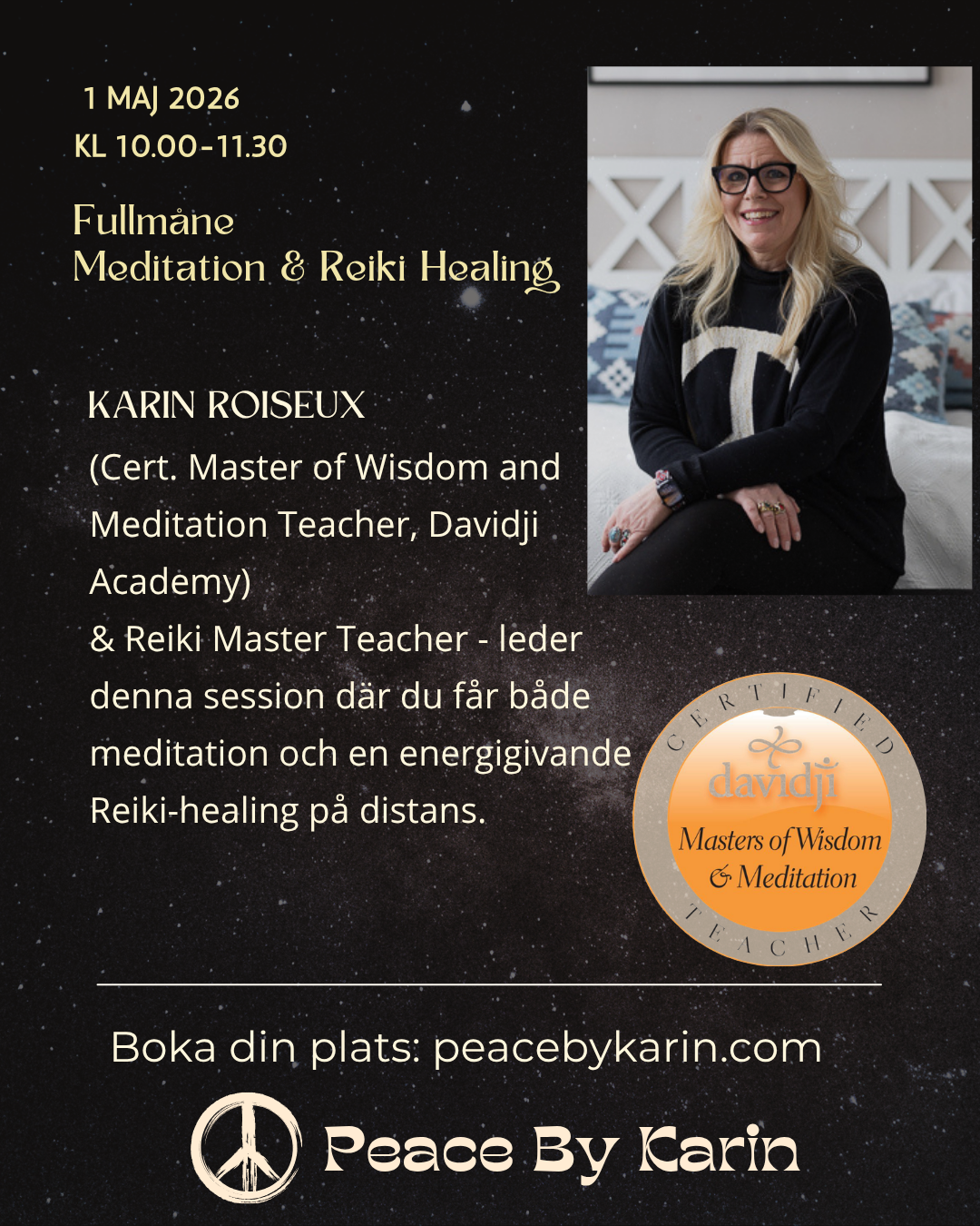 Fullmånemeditation & Reiki Healing med Karin Roiseux 🌼 1 maj 2026