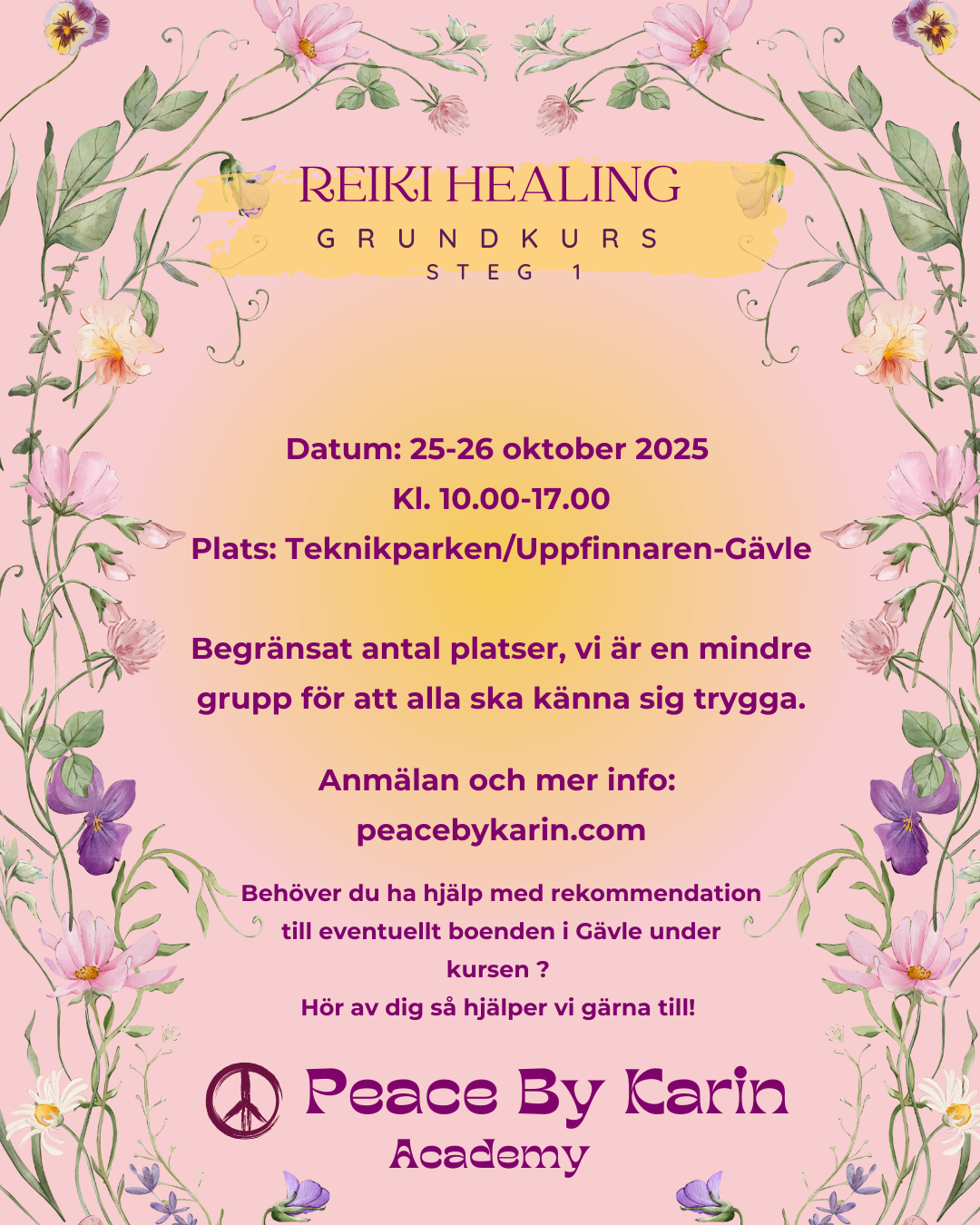 REIKI Healing Grundkurs-Steg I 🪷 25-26 oktober 2025